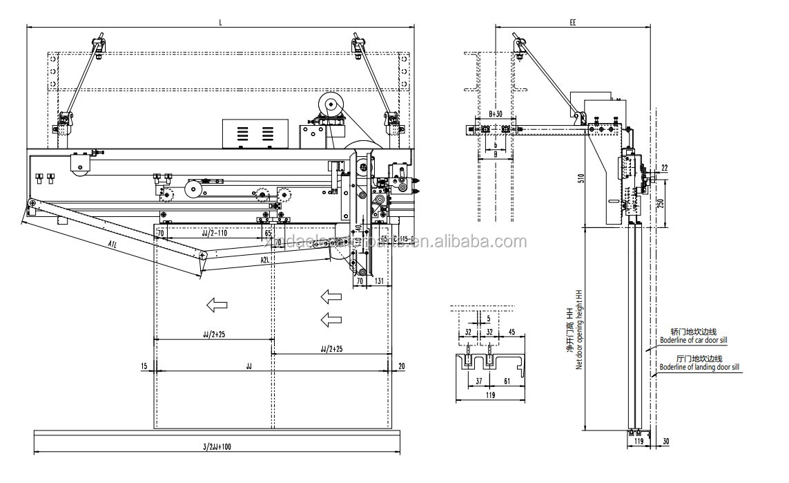 XD1407A synchronous belt drive Side Opening Door Machine / Door Operator for Elevator Cabin