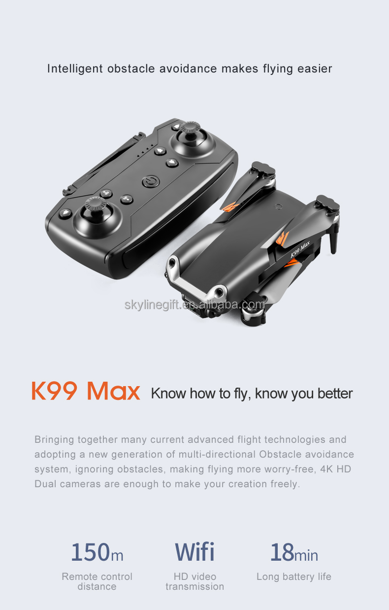 K99 Max Drone 18Mins Flight Time 4k Professional 2.4GHZ WiFi Dual Camera Foldable Quadcopter RC Drone Avoidance Function