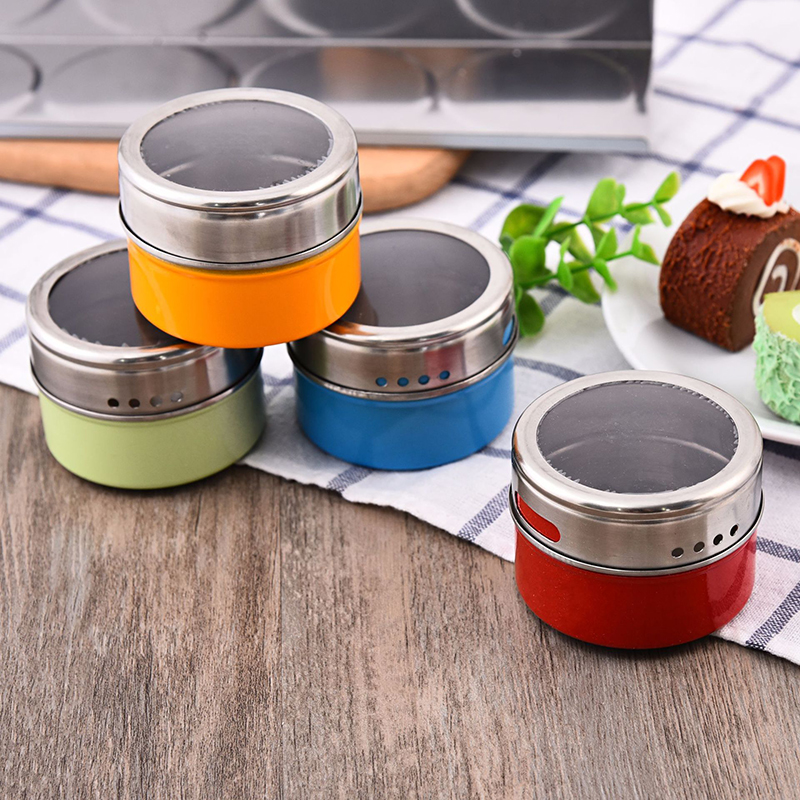 Kitchen Magnetic Spice Tins Spice Rack Set With Magnetic Jars, Magnetic Spice Tins For Stand and Wall Mount