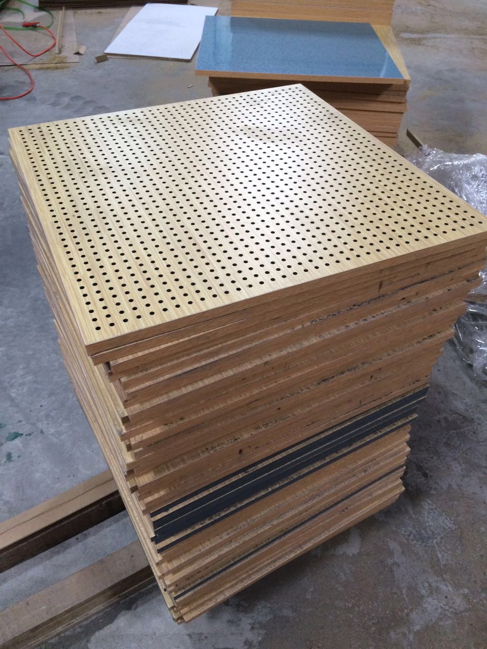 Noise Absorbing Perforated Wood Acoustic Wall Panels