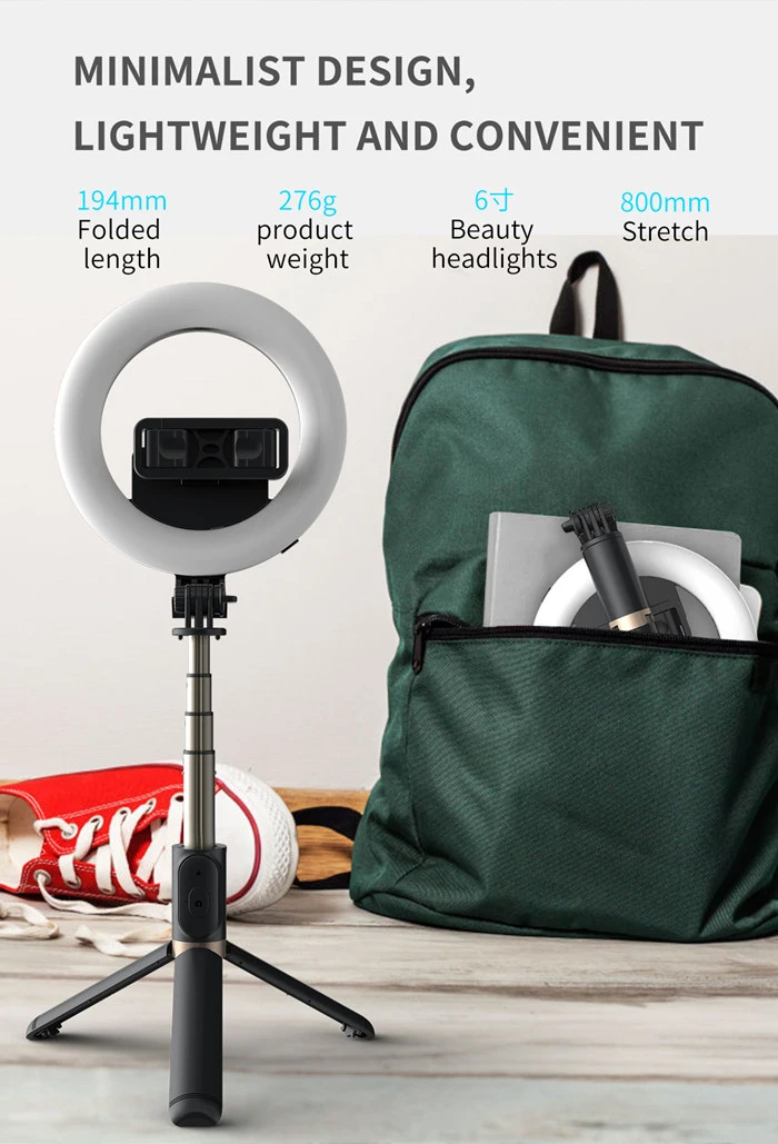 Q07 Bluetooth 360 Rotating LED Circle Lamp Selfie Stick Tripod