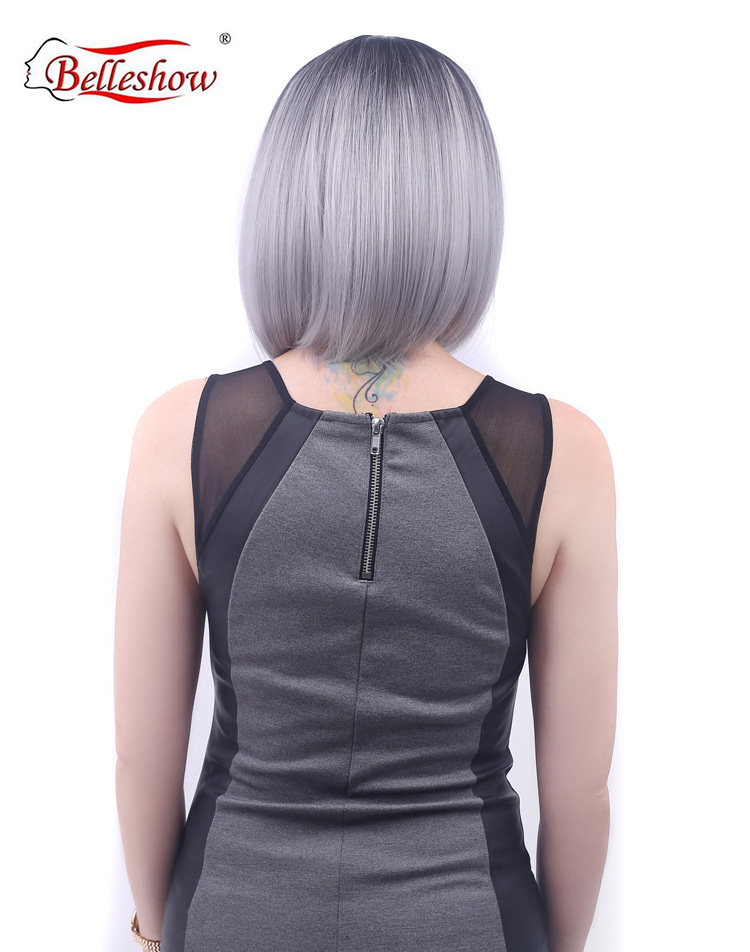 Hot sell bobo head wig  bob head split short wig black gradient granny gray short hair wholesale bob wig