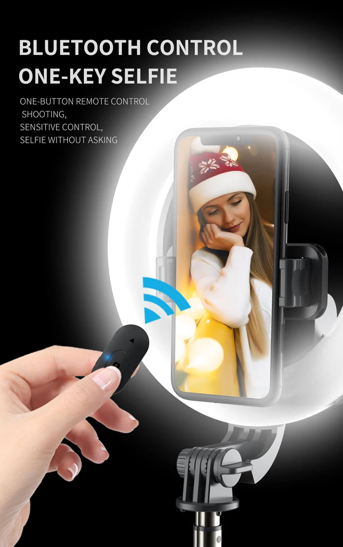 Q07 Bluetooth 360 Rotating LED Circle Lamp Selfie Stick Tripod