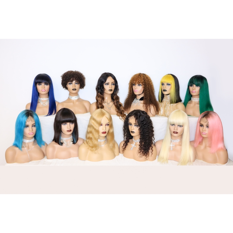hot selling machine made 18" ombre human wig with bangs indian human hair