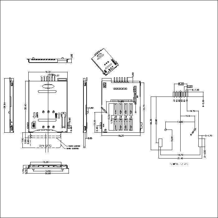 SIM series 6Pin with boss front SMT 1.85mm height connector ATK-SIM6BF185AL009