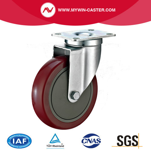 American Medium-light Duty Plate Swivel Red PU Castor Wheel