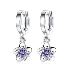 Korea Style 925 Silver Plated Crystal Flower Petal Huggie Earrings for Women