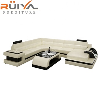 Nordic Style White Nova Heated U-Shaped Genuine Leather Sofa Set