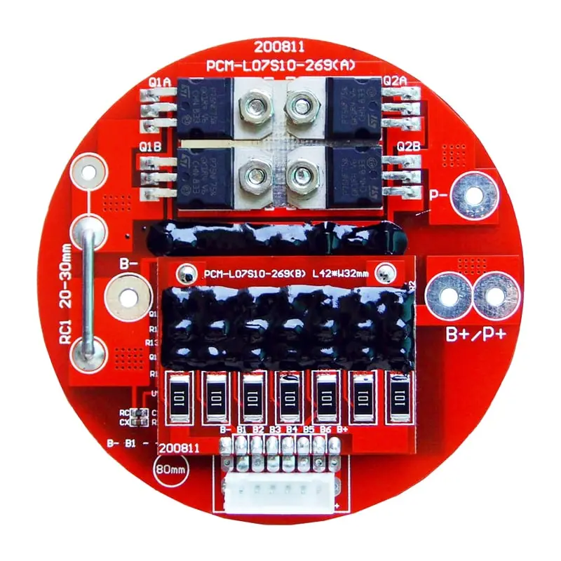 5s~7s 15A Circular PCM BMS for 24V 25.2V 25.9V Li-ion/Lithium/ Li-Polymer 21V 22.4V LiFePO4 Battery Pack Size Φ 80mm (PCM-L07S10-269)