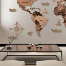 3D Wood World Map with Light Backboard for World Travel