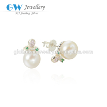 Top Quality Silver Earring Nature Pearl with Zircon Wedding Earring Stud