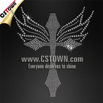 Wings cross bling custom rhinestone cross iron on transfers