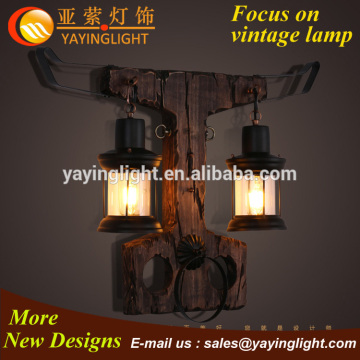 vintage wooden 2016 wall lamp,two lights doorknot design wall lamp,loft hot sell wood lamp,wood base loft wall lamp