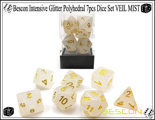 Bescon Intensive Glitter Polyhedral 7pcs Juego de dados VEIL MIST-4 Bescon Intensive Glitter Polyhedral 7pcs Dice Set VEIL MIST-4