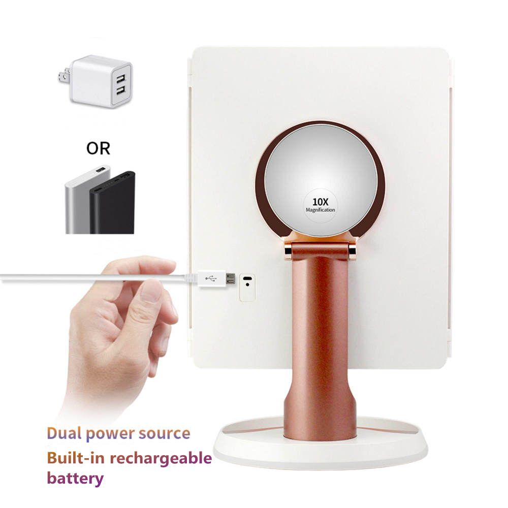 Trfold lighted magnifying mirror Trfold lighted magnifying mirror