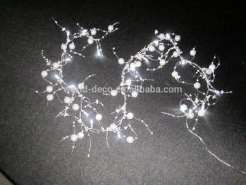 led copper wire wrapped beaded chain / LED garland light chain with pearl beads / led christmas bead garland