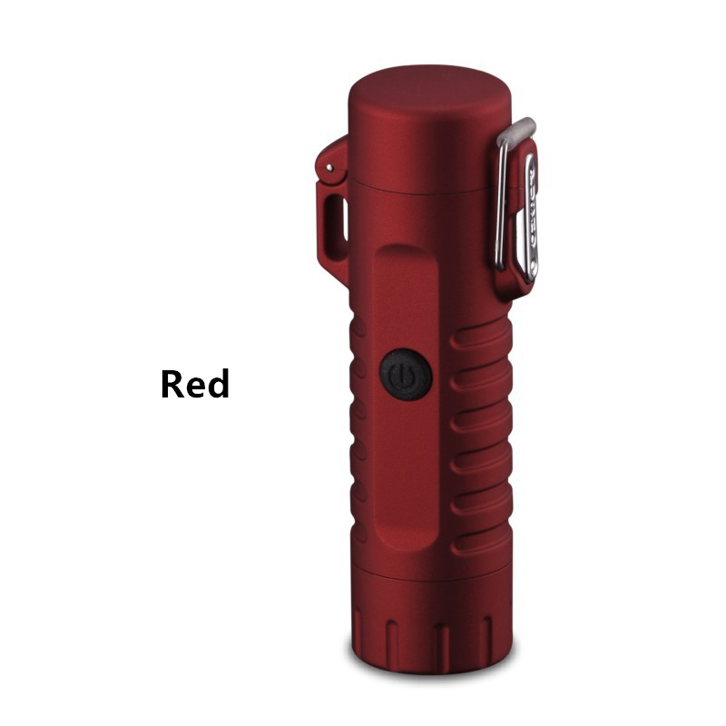 Camping Waterproof Dual Arc Lighter USB Rechargeable Windproof Flameless Electric Cigarette Lighter with LED Flashlight