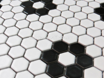 wholesale black and white small hexagon ceramic mosaic tile