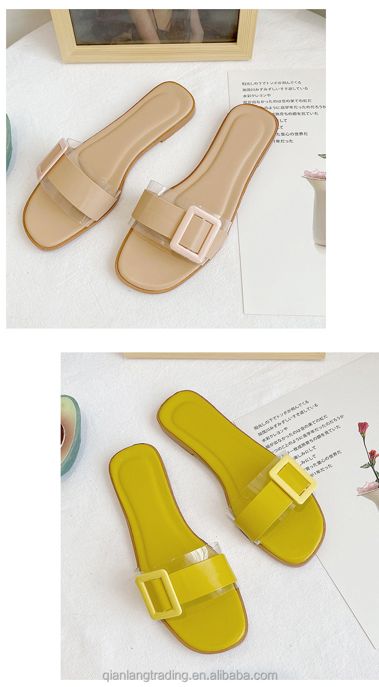 2021 summer Fashion Design Light Weight Outdoor Flat Ladies h shape slipper for women slide with  button women sandals