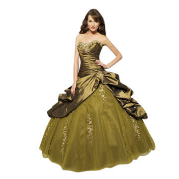 Quinceanera váy Strapless, chiều dài sàn, đính