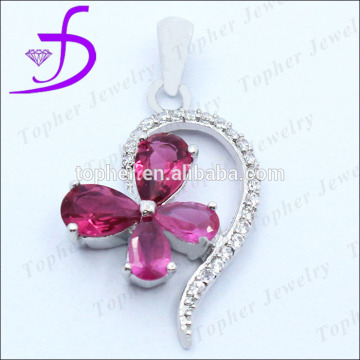 Ruby four leaf clover heart pendant Sterling Silver 925 Pendant