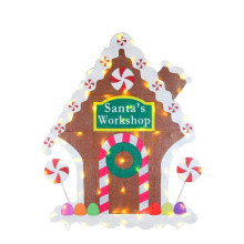 Glowing LED Cute Christmas Metal Iron Gingerbread House Decorations