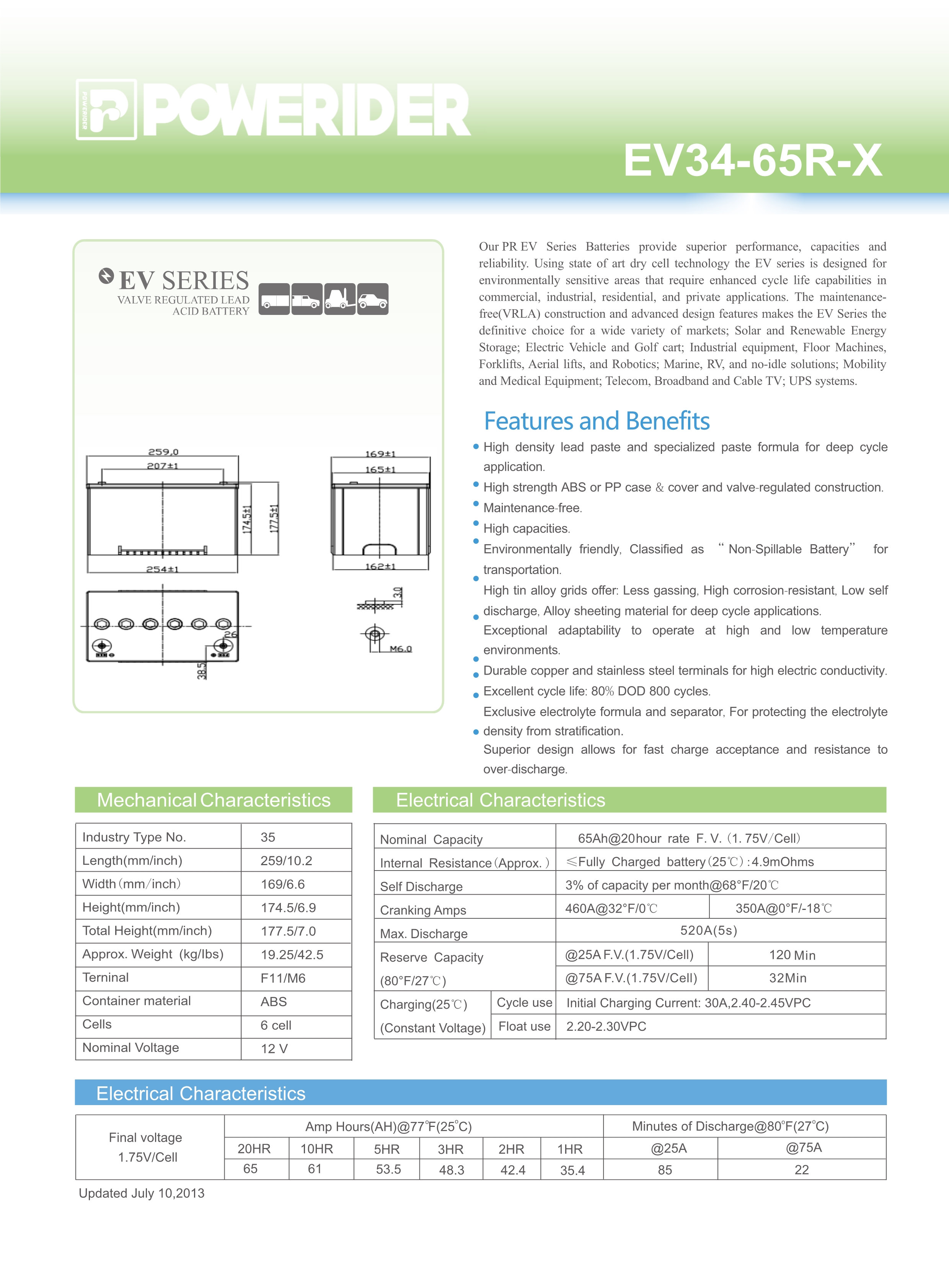 Baterai kendaraan listrik timbal Lead Acid Electrical Vehicle battery