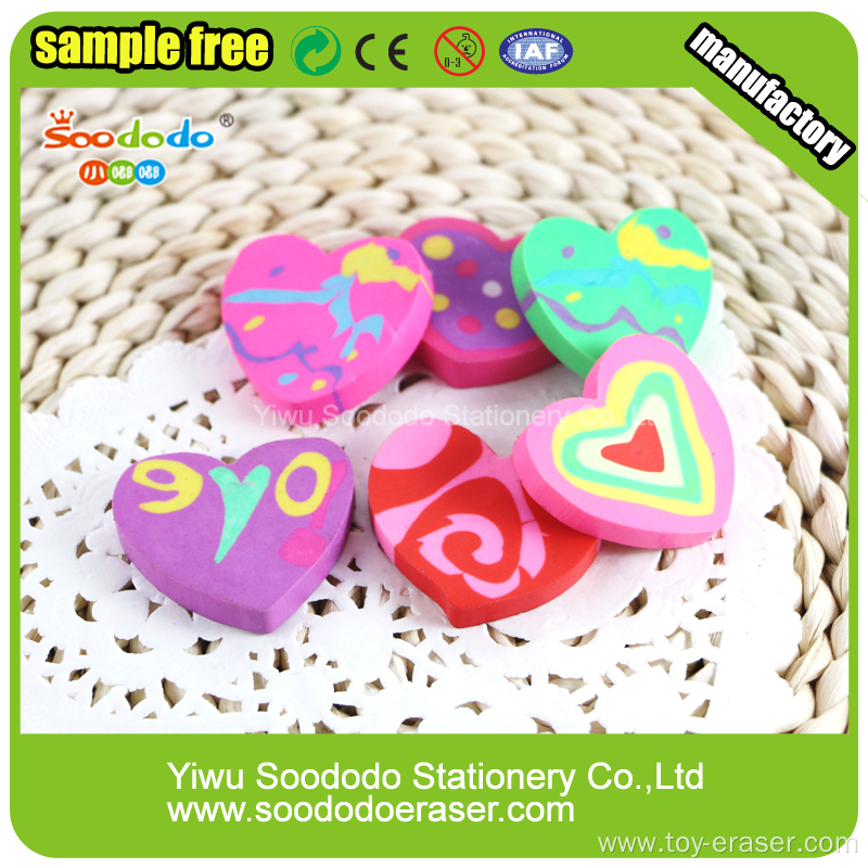 Heart shape extruded eraser flat product stationery