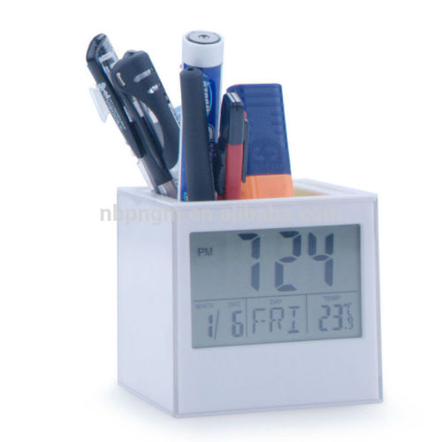 Bordsklocka med pennhållare Visa temperatur datum år