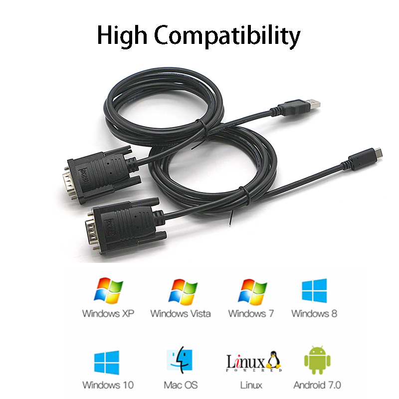 Factory Custom Plug and Play  FTDI DB9  Micro MINI type C USB to RS232 Serial Cable for Programming