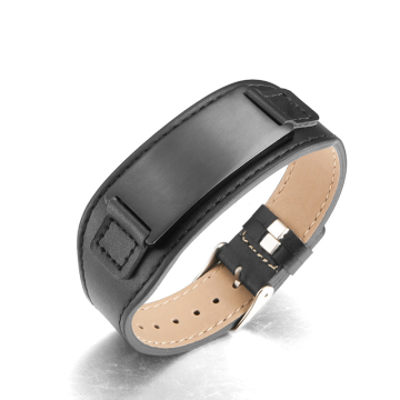 Adjustable Engravable Stainless Steel and Genuine Leather Men's Bracelet