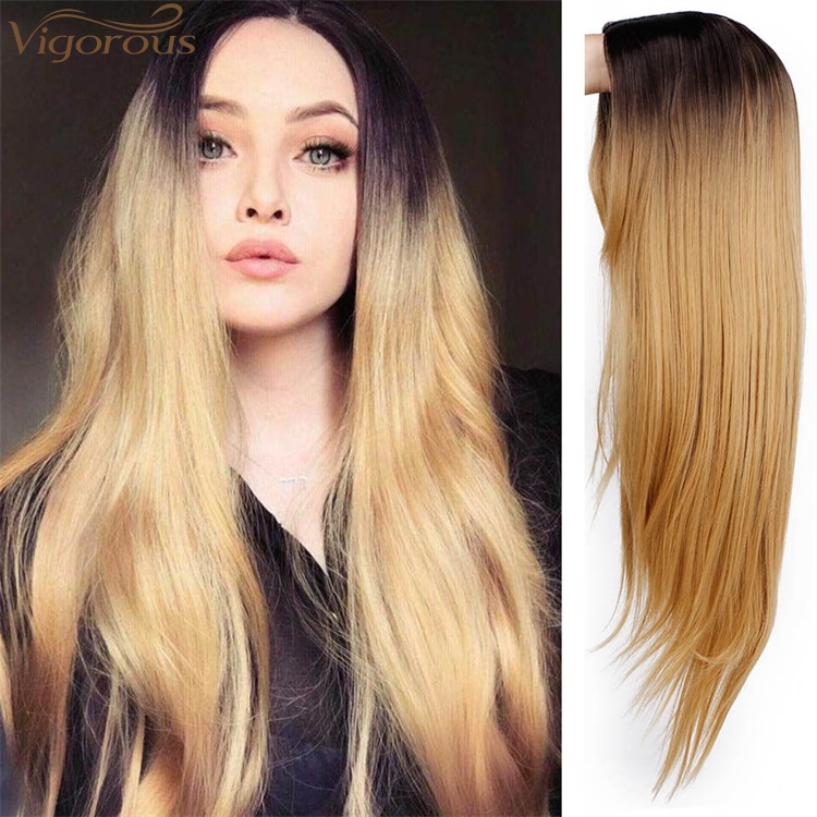 Vigorous hot selling cheap ombre blonde none lace front natural for women premium fiber synthetic hair blend wigs