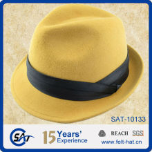 100% yellow wool trilby hat, winter felt hat