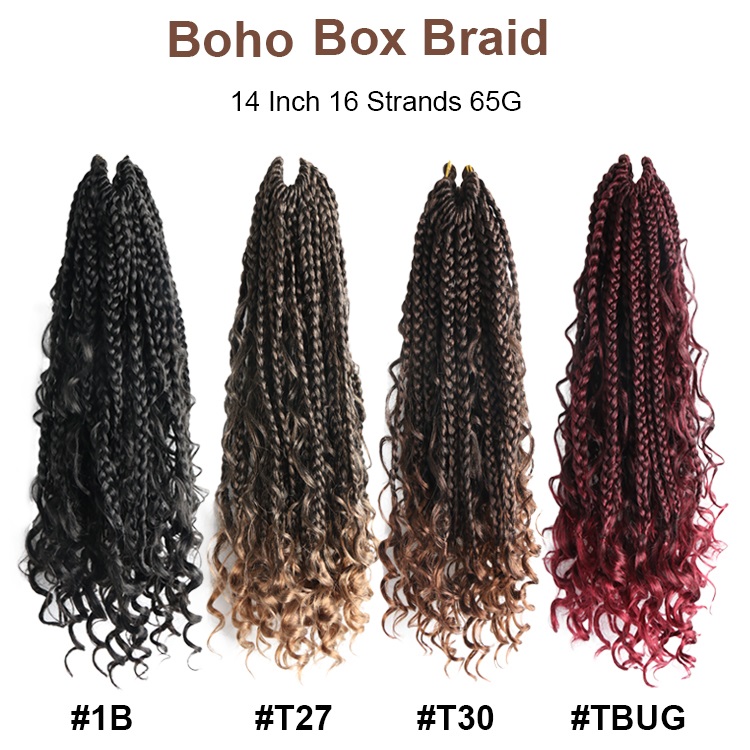 Wholesale 14 inches boho box braid bohemian box crochet hair messy boho goddess faux river braid