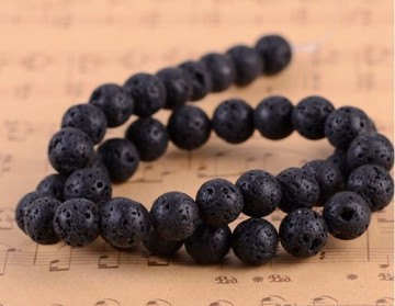 4mm Natural round black lava strand beads