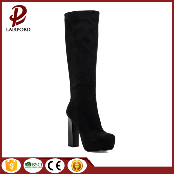 Knee high elastic suede fashion black boots