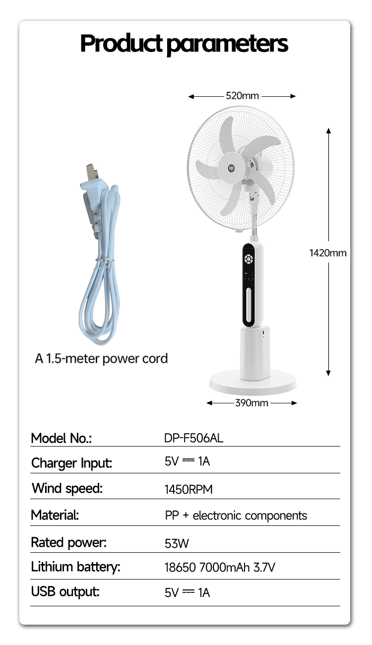 8-Remote Control 18'' 7000mAh Rechargeable AC DC Pedestal Stand Fan with Night Light DP-F506AL-detail 8-Remote Control 18'' 7000mAh Rechargeable AC DC Pedestal Stand Fan with Night Light DP-F506AL-detail