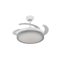 All White Retractable Ceiling Fan with Black Lampshade