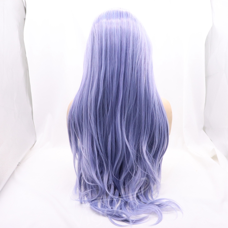 Vigorous mono long purple premium high quality straight wholesale black women synthetic hair wigs with lace front