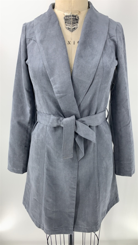 Manteau long en daim gris foncé