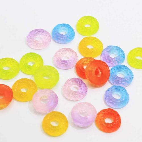 Gradient Transparent Cabochon rond beignet gros trou résine charmes Simulation alimentaire bricolage artisanat décoration perles bijoux ornement