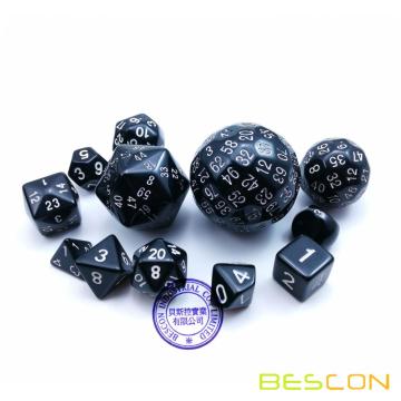 Bescon Complete Polyhedral Dice Set 13pcs D3-D100, 100 Sides Dice Set Opaque Black