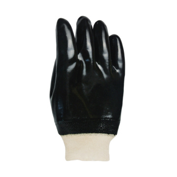 Black PVC coated gloves cotton linning smooth finish