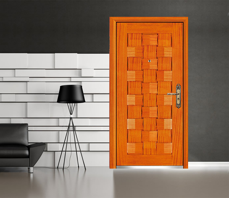 Modern Design Bedroom Interior Natural wood styles veneer door single leaf armored exterior door