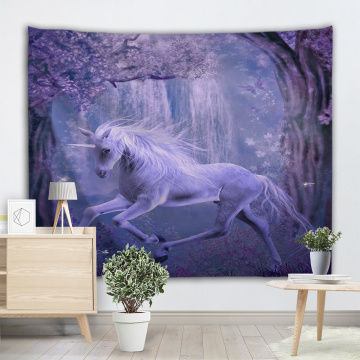 Unicorn Purple Tapestry Animal Wall Hanging Tree Flower Dreamy Tapestry for Livingroom Bedroom Home Dorm Decor