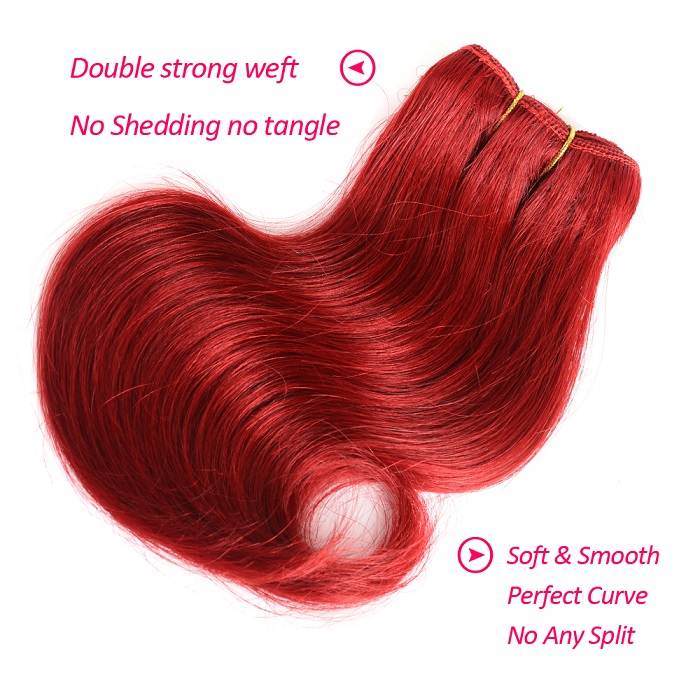 Brazilian Short  Body Wave Human Hair 6 inches Bundles Remy Human Hair High Ratio Red color Hair
