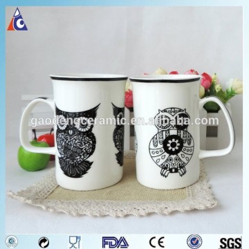 owl decal white ceramic porcelain drinking mug