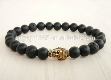 Lucky Buddha Head Bracelet Black Lava Onyx Bracelet Jewelry