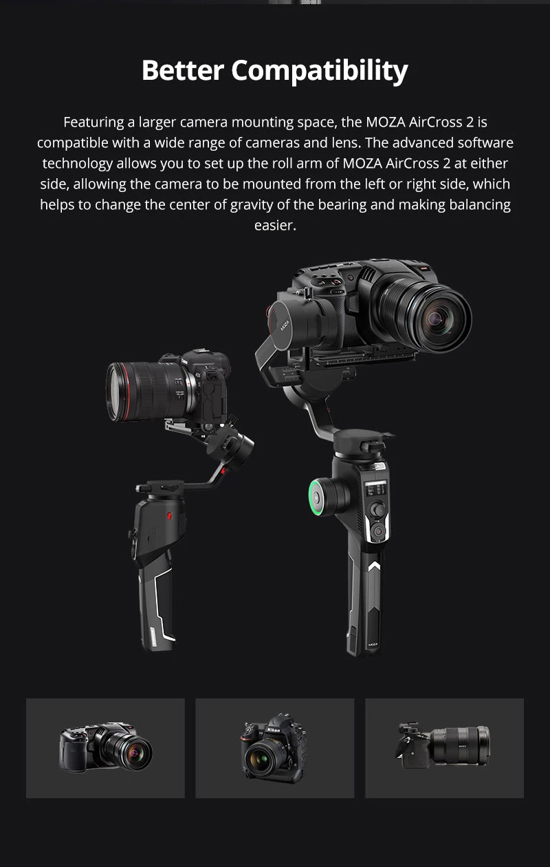 3.2kg Payload Moza Aircross 2 camera  Gimbal Stabilizer Steadycam with Arca plate and phone holder