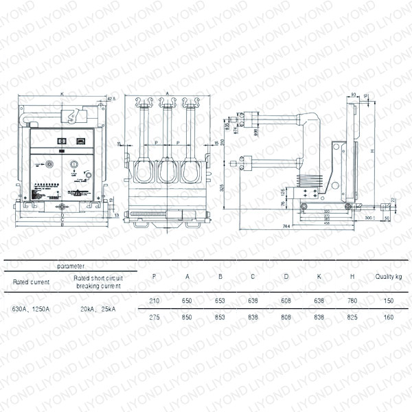 24kV disjoncteur embedded pole drawer breakers handcart type vacuum circuit breaker for KYN28 mid-set switch cubicle